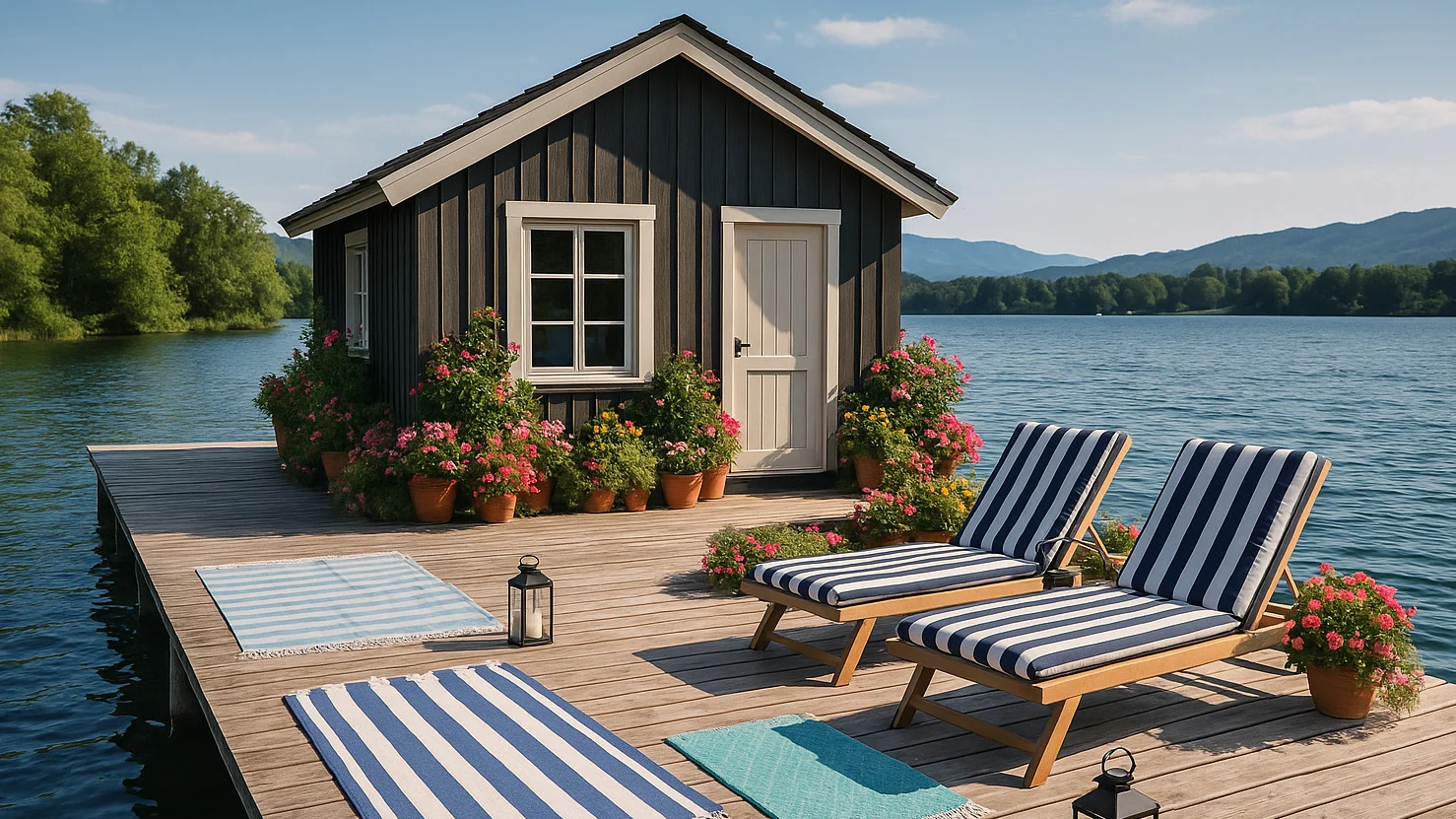 Lakeside Boathouse mit Blumen und Ruhe (2)