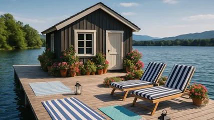 Lakeside Boathouse mit Blumen und Ruhe (2)