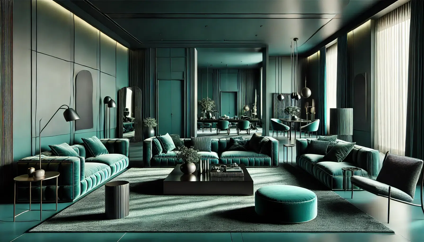 DALL·E 2025-07-09 23.45.41 - A luxurious, modern living room in a fully monochromatic colour drenching style. The entire space, including the walls, ceiling, floor, furniture, and